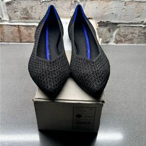 Rothy's Black Pointed-Toe Knit Flats with Royal Blue Inner Trim